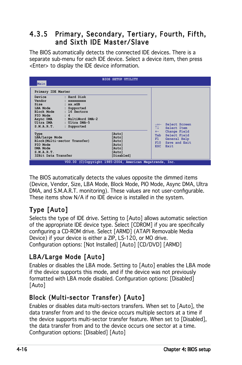 Type [auto, Lba/large mode [auto, Block (multi-sector transfer) [auto | Asus KFN4-DRE User Manual | Page 74 / 122