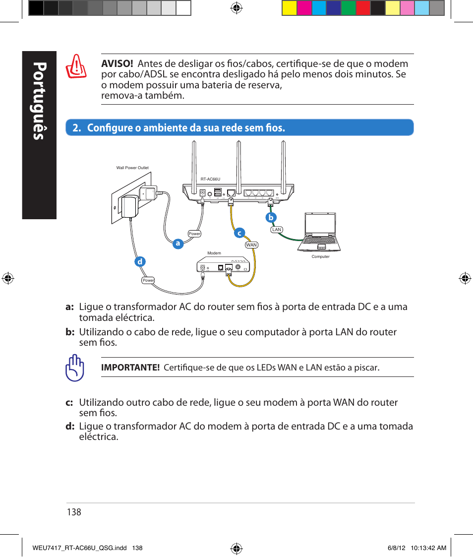 Por tuguês, Configure o ambiente da sua rede sem fios | Asus RT-AC66U User Manual | Page 138 / 181