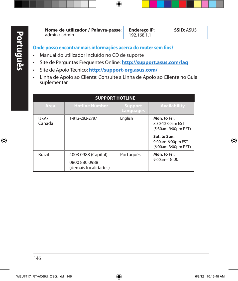 Por tuguês | Asus RT-AC66U User Manual | Page 146 / 181