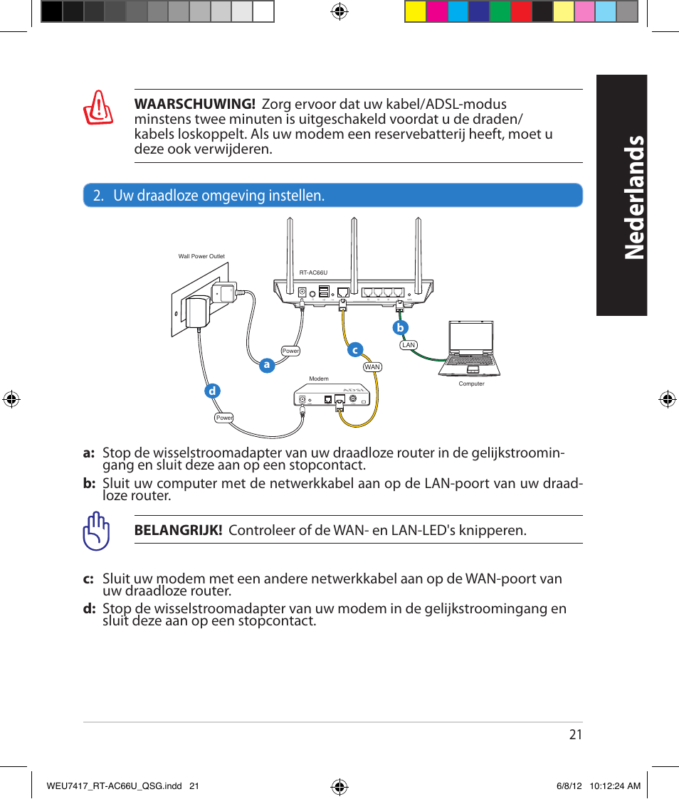 Neder lands, Uw draadloze omgeving instellen | Asus RT-AC66U User Manual | Page 21 / 181