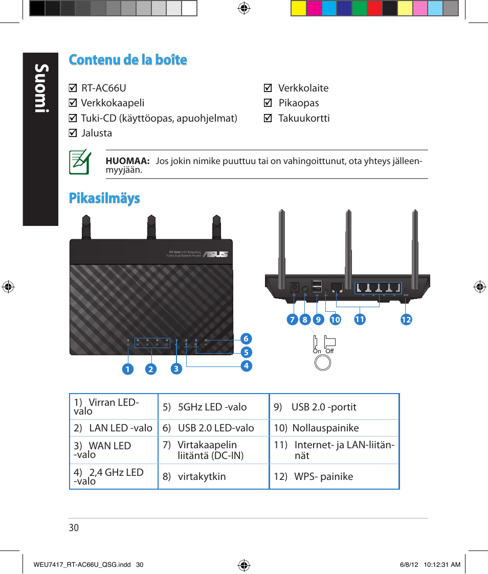 Suomi, Contenu de la boîte, Pikasilmäys | Asus RT-AC66U User Manual | Page 30 / 181