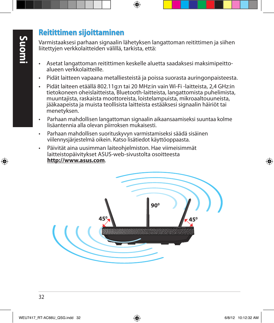 Suomi, Reitittimen sijoittaminen | Asus RT-AC66U User Manual | Page 32 / 181