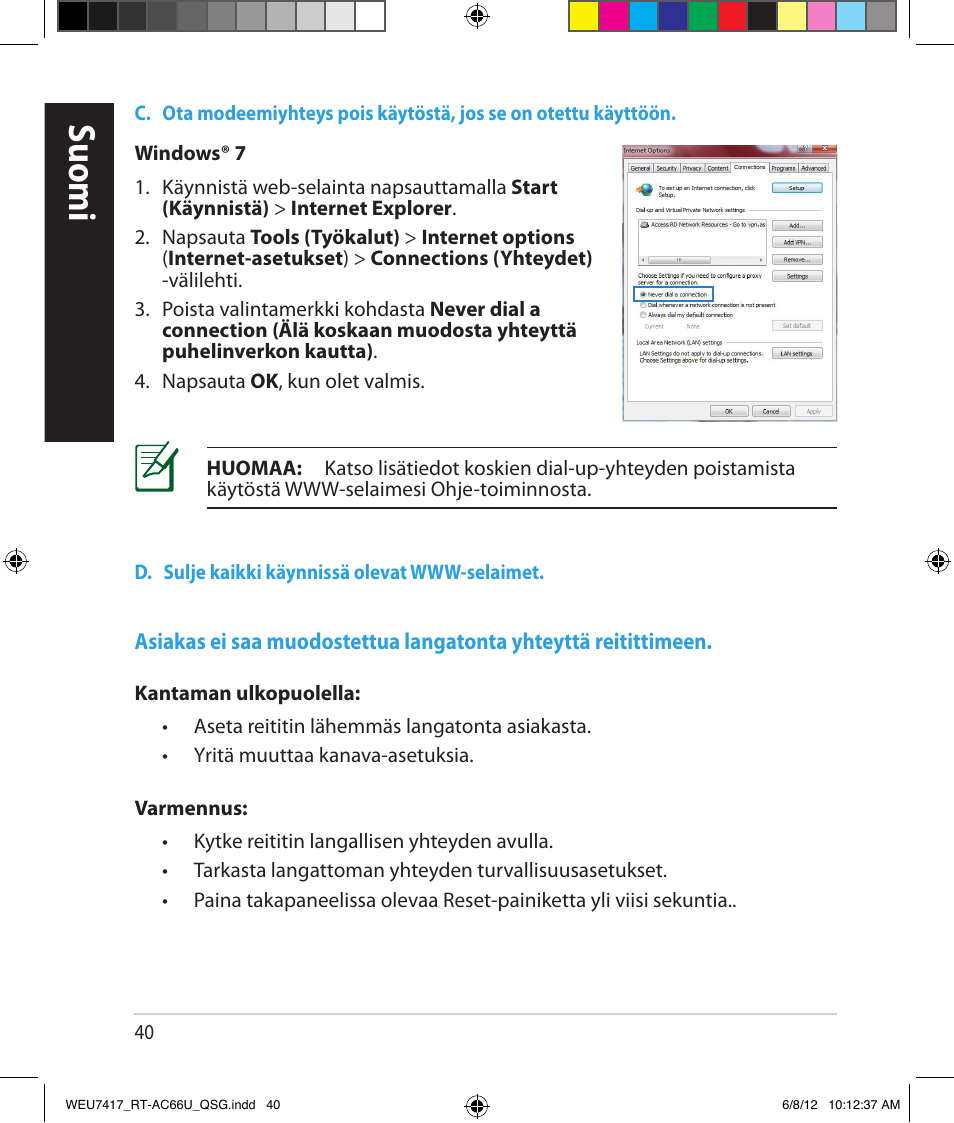 Suomi | Asus RT-AC66U User Manual | Page 40 / 181