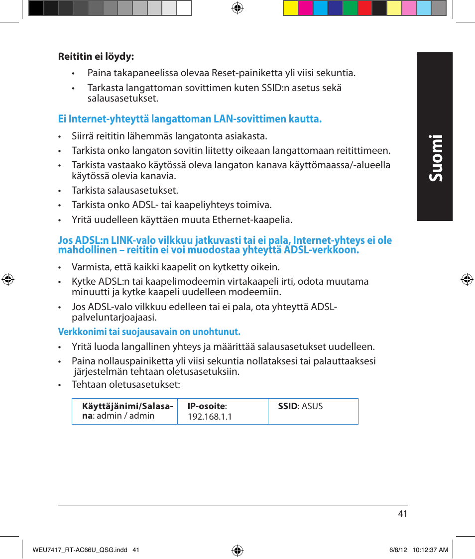 Suomi | Asus RT-AC66U User Manual | Page 41 / 181