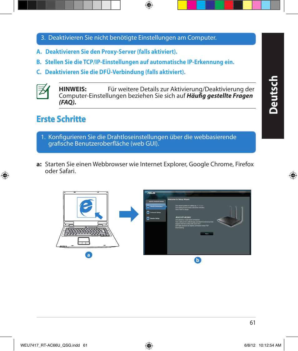 Deutsch, Erste schritte | Asus RT-AC66U User Manual | Page 61 / 181