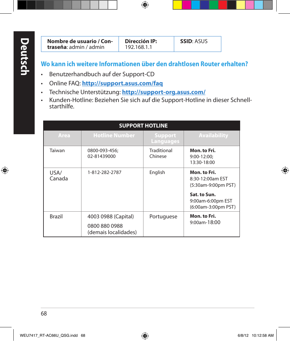 Deutsch | Asus RT-AC66U User Manual | Page 68 / 181