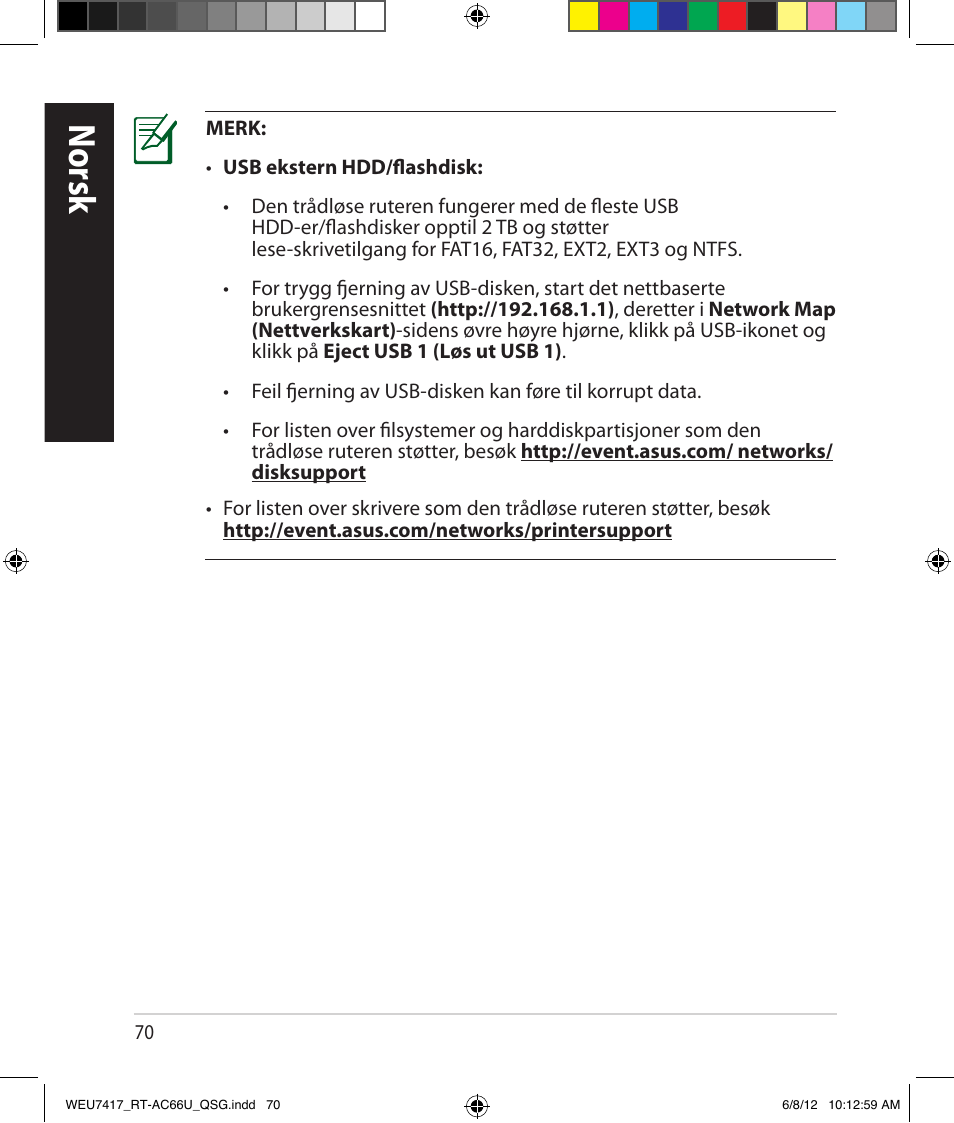 Norsk | Asus RT-AC66U User Manual | Page 70 / 181