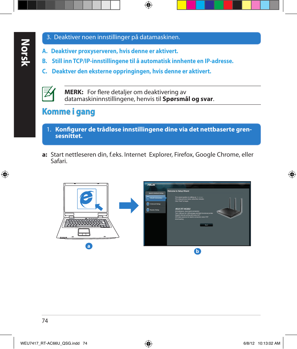 Norsk, Komme i gang | Asus RT-AC66U User Manual | Page 74 / 181