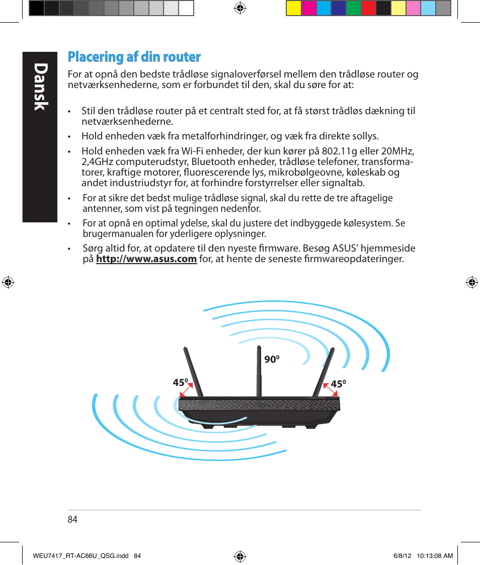 Dansk, Placering af din router | Asus RT-AC66U User Manual | Page 84 / 181