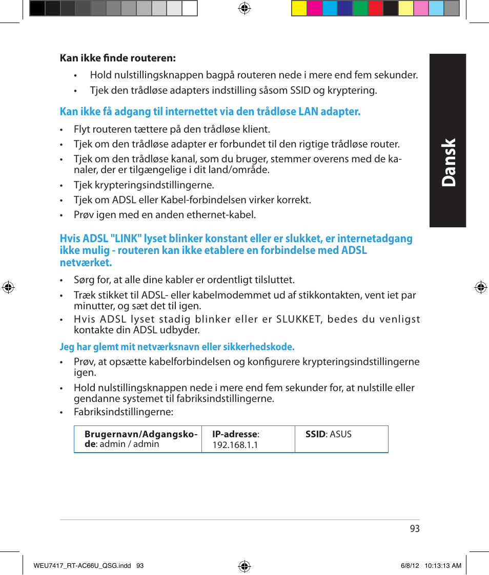 Dansk | Asus RT-AC66U User Manual | Page 93 / 181