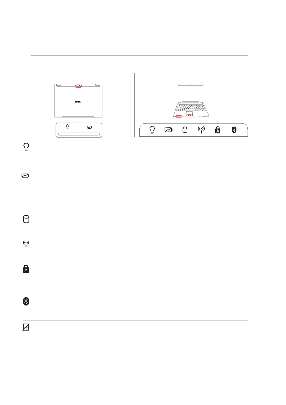 Status indicators | Asus W6A User Manual | Page 32 / 70