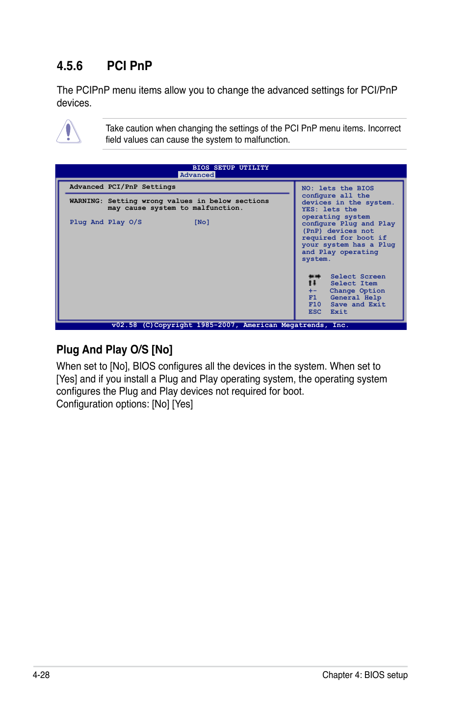 6 pci pnp, Plug and play o/s [no | Asus Blitz Formula (Special Edition) User Manual | Page 102 / 166