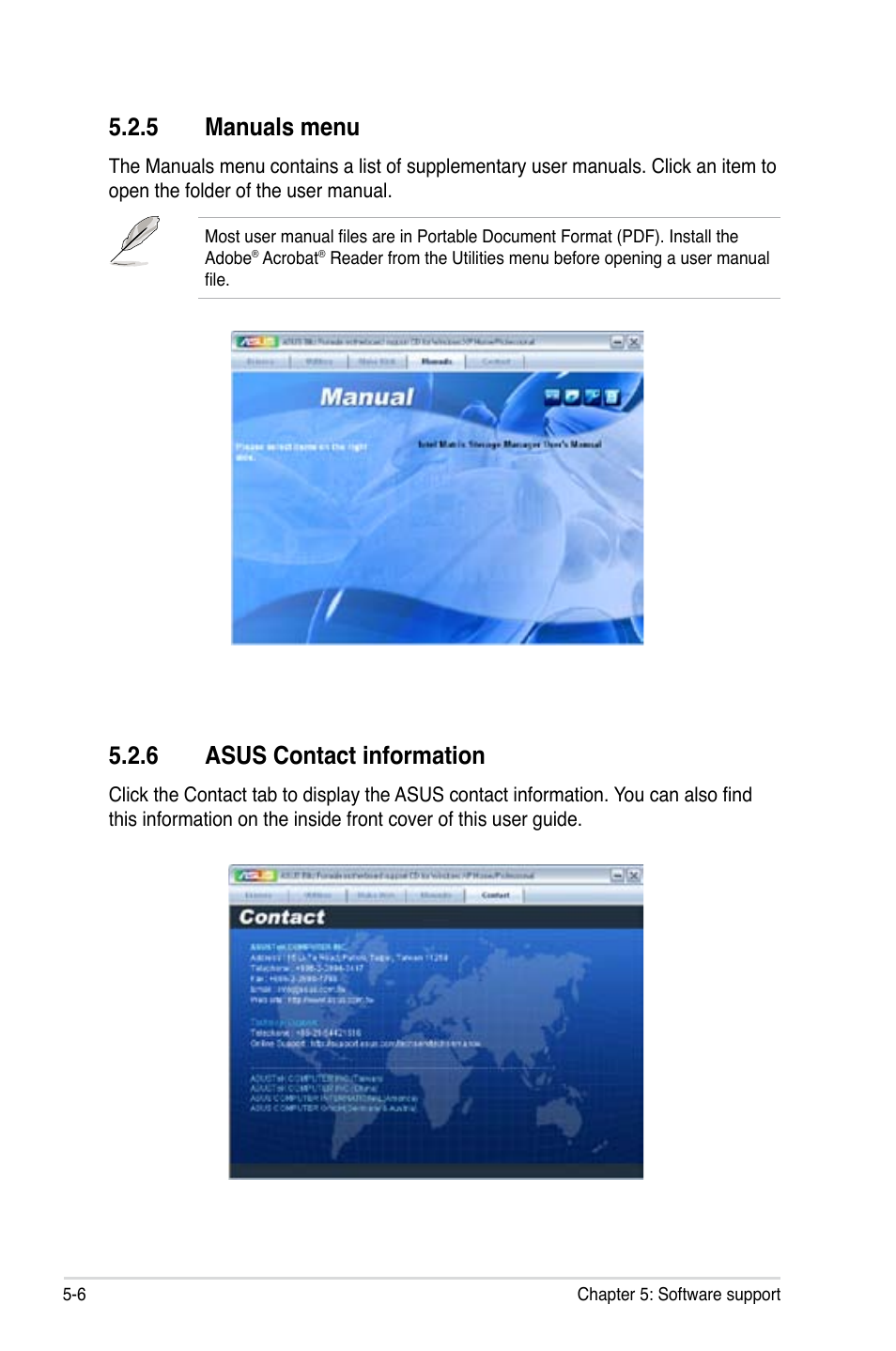 6 asus contact information, 5 manuals menu | Asus Blitz Formula (Special Edition) User Manual | Page 124 / 166