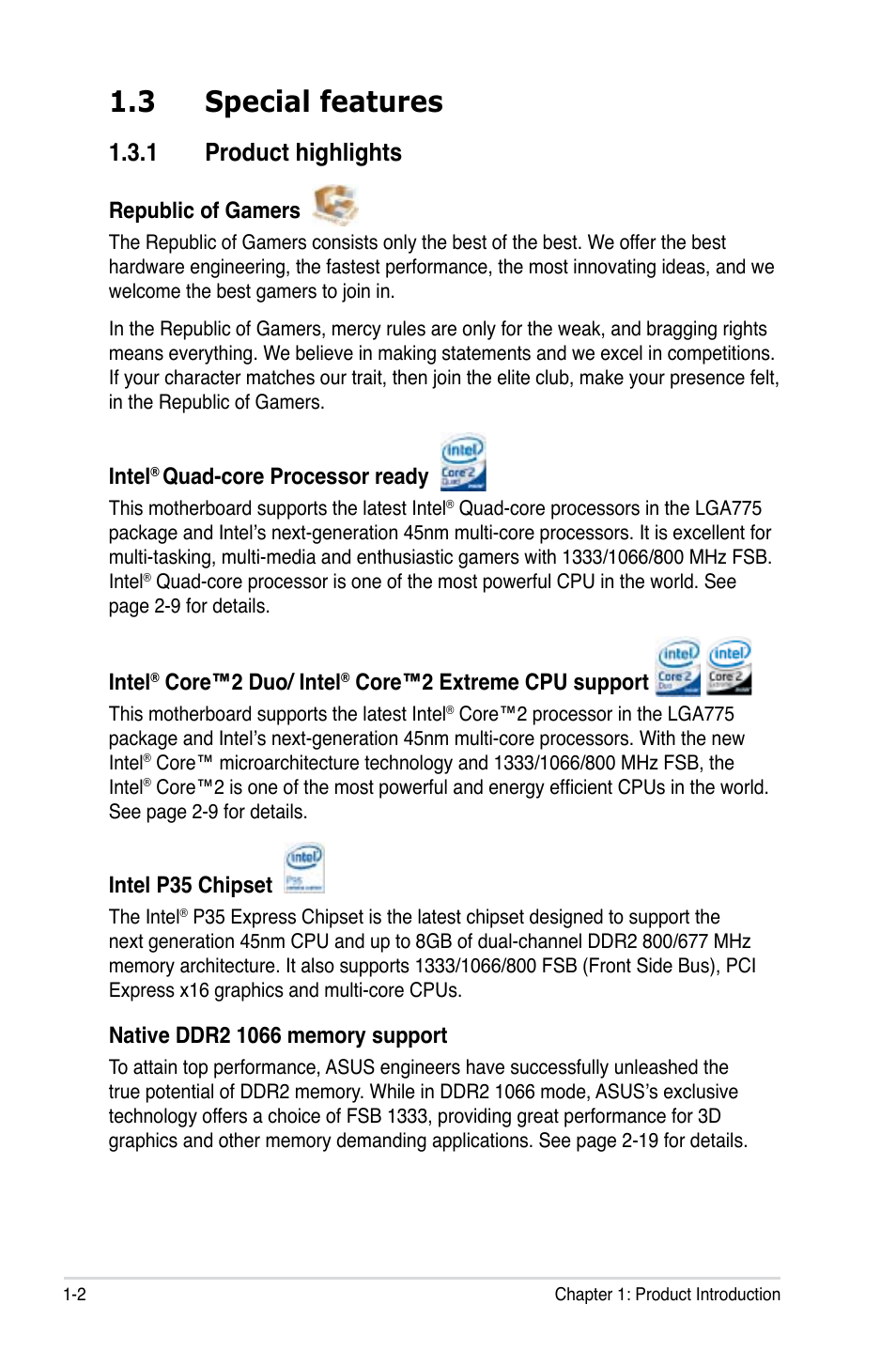 3 special features, 1 product highlights | Asus Blitz Formula (Special Edition) User Manual | Page 18 / 166