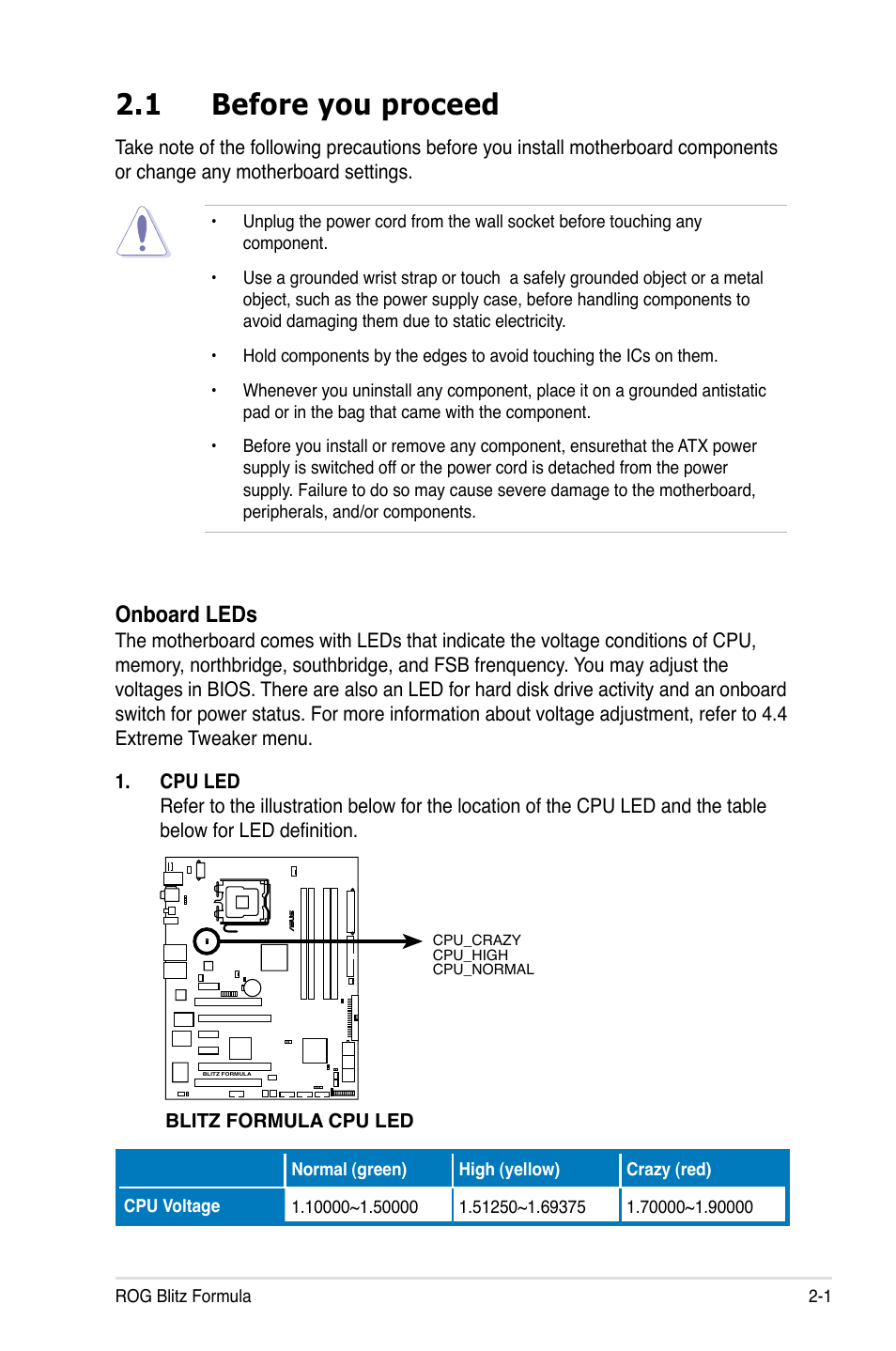 1 before you proceed, Onboard leds | Asus Blitz Formula (Special Edition) User Manual | Page 27 / 166