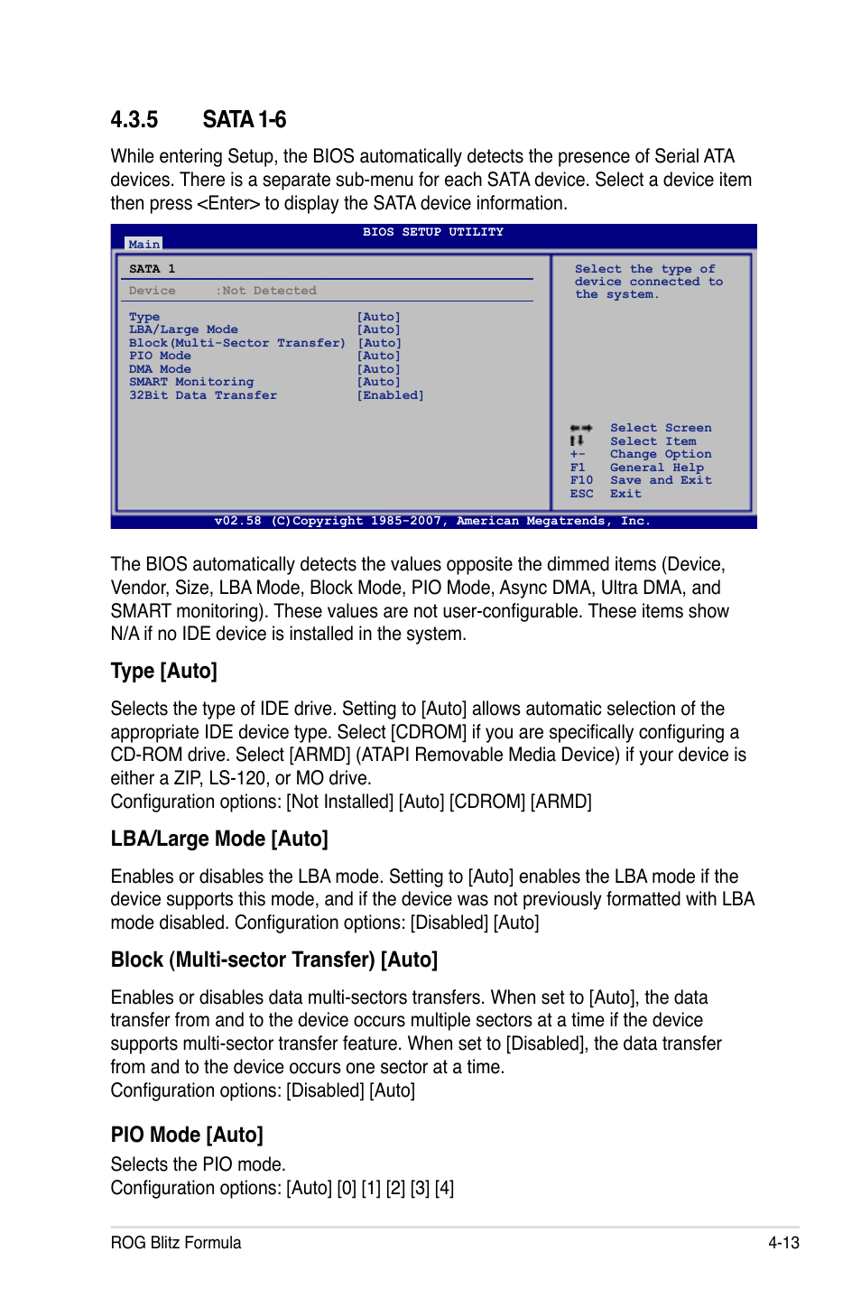 5 sata 1-6, Type [auto, Lba/large mode [auto | Block (multi-sector transfer) [auto, Pio mode [auto | Asus Blitz Formula (Special Edition) User Manual | Page 87 / 166