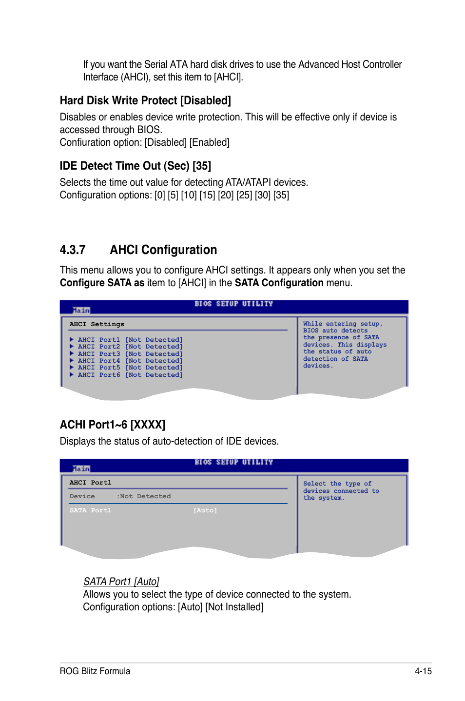 7 ahci configuration, Hard disk write protect [disabled, Ide detect time out (sec) [35 | Asus Blitz Formula (Special Edition) User Manual | Page 89 / 166