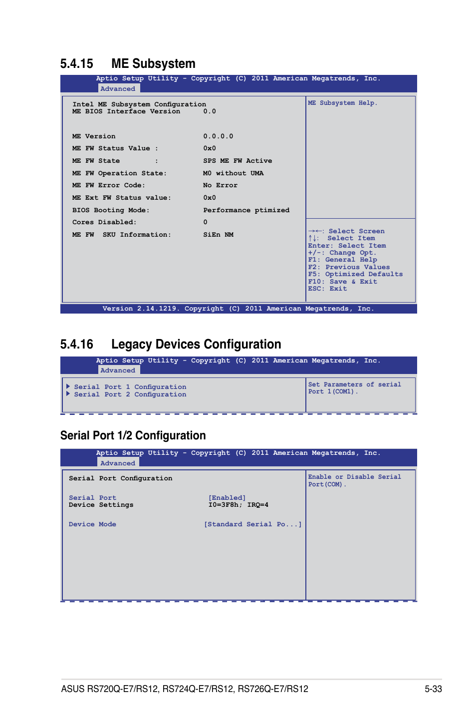 15 me subsystem, 16 legacy devices configuration, Serial port 1/2 configuration | Asus RS726Q-E7/RS12 User Manual | Page 105 / 202
