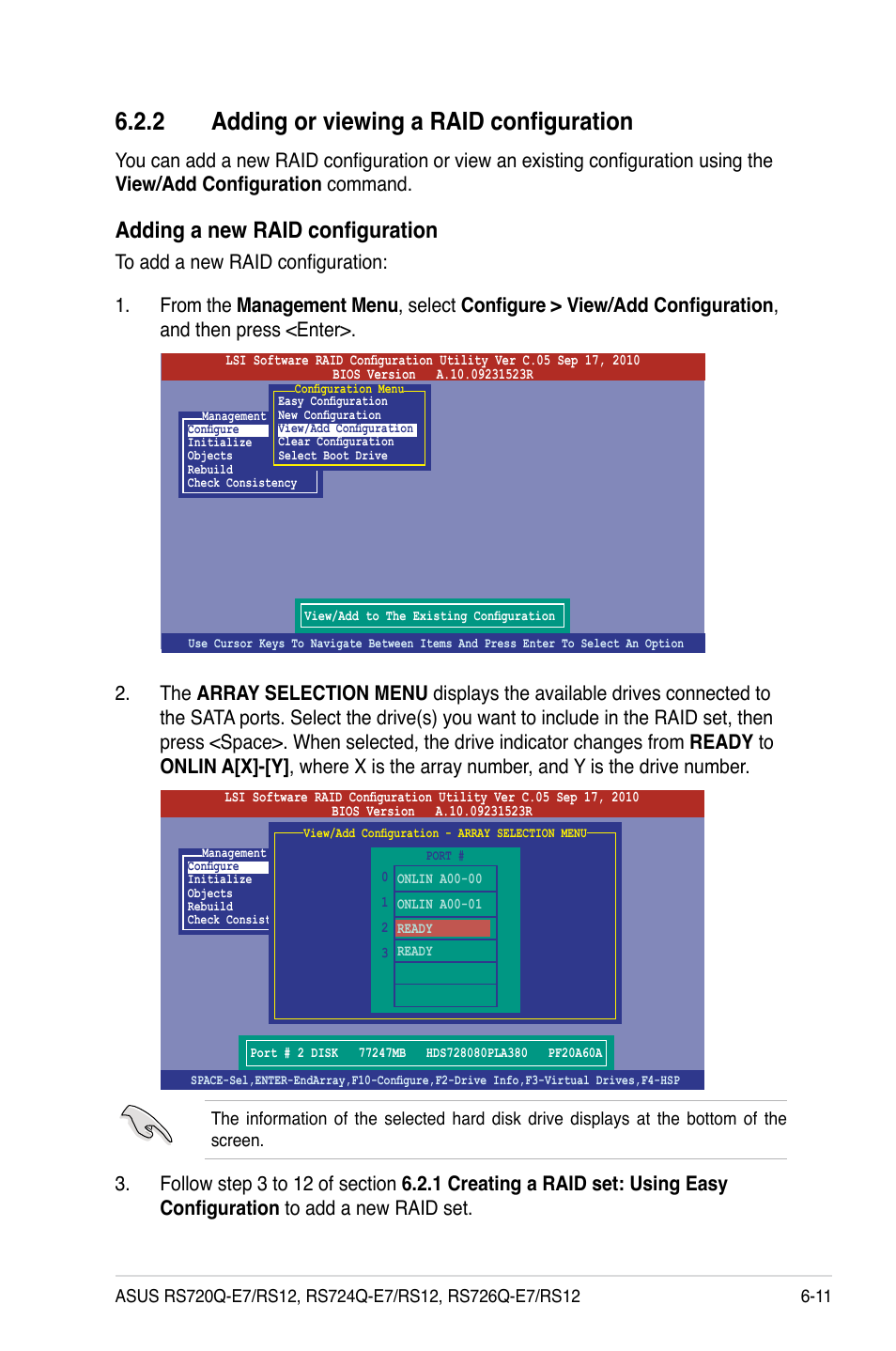 2 adding or viewing a raid configuration, Adding or viewing a raid configuration -11, Adding a new raid configuration | Asus RS726Q-E7/RS12 User Manual | Page 129 / 202