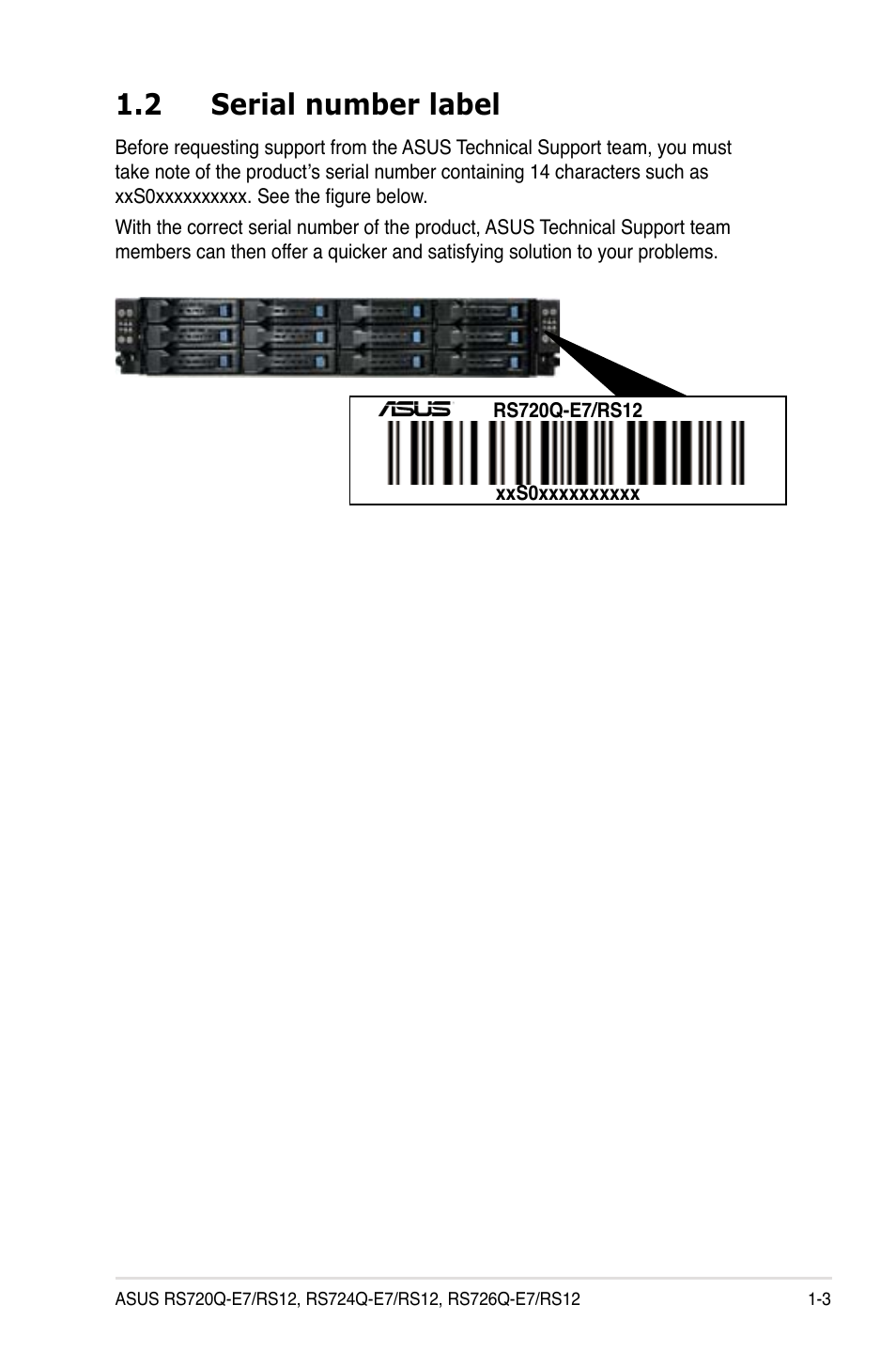 2 serial number label, Serial number label -3 | Asus RS726Q-E7/RS12 User Manual | Page 13 / 202