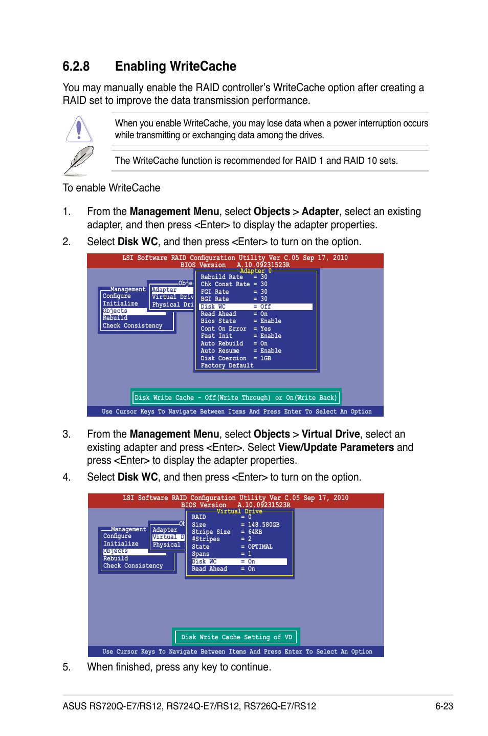 8 enabling writecache, Enabling writecache -23 | Asus RS726Q-E7/RS12 User Manual | Page 141 / 202