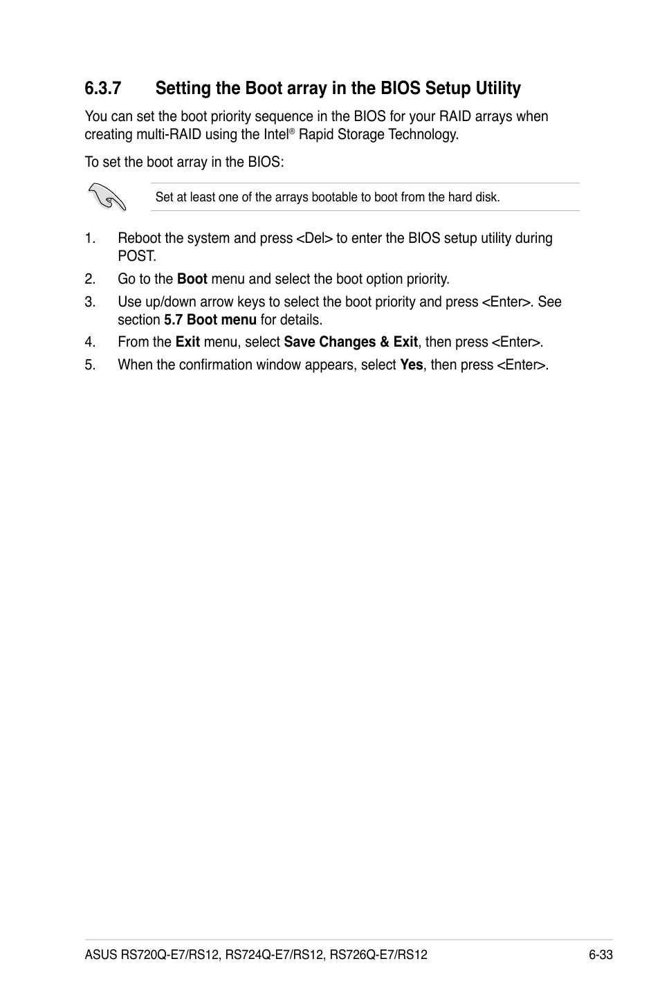 7 setting the boot array in the bios setup utility | Asus RS726Q-E7/RS12 User Manual | Page 151 / 202