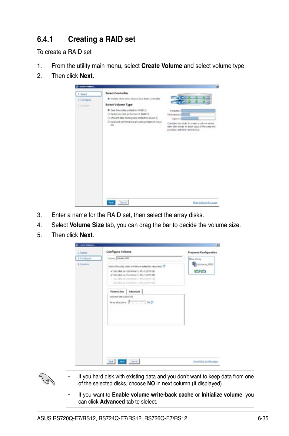 1 creating a raid set, Creating a raid set -35 | Asus RS726Q-E7/RS12 User Manual | Page 153 / 202