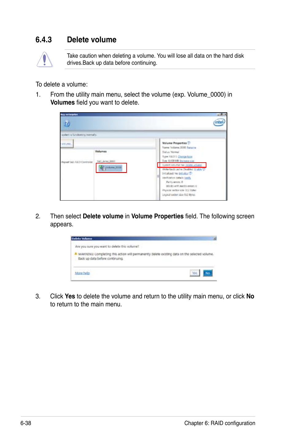 3 delete volume, Delete volume -38 | Asus RS726Q-E7/RS12 User Manual | Page 156 / 202