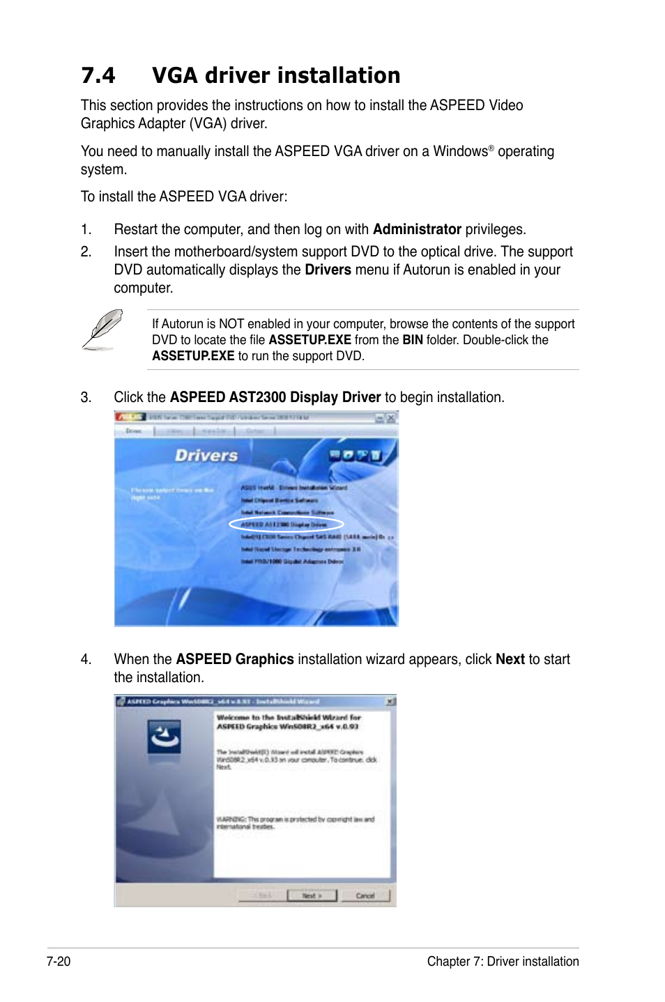 4 vga driver installation, Vga driver installation -20 | Asus RS726Q-E7/RS12 User Manual | Page 178 / 202