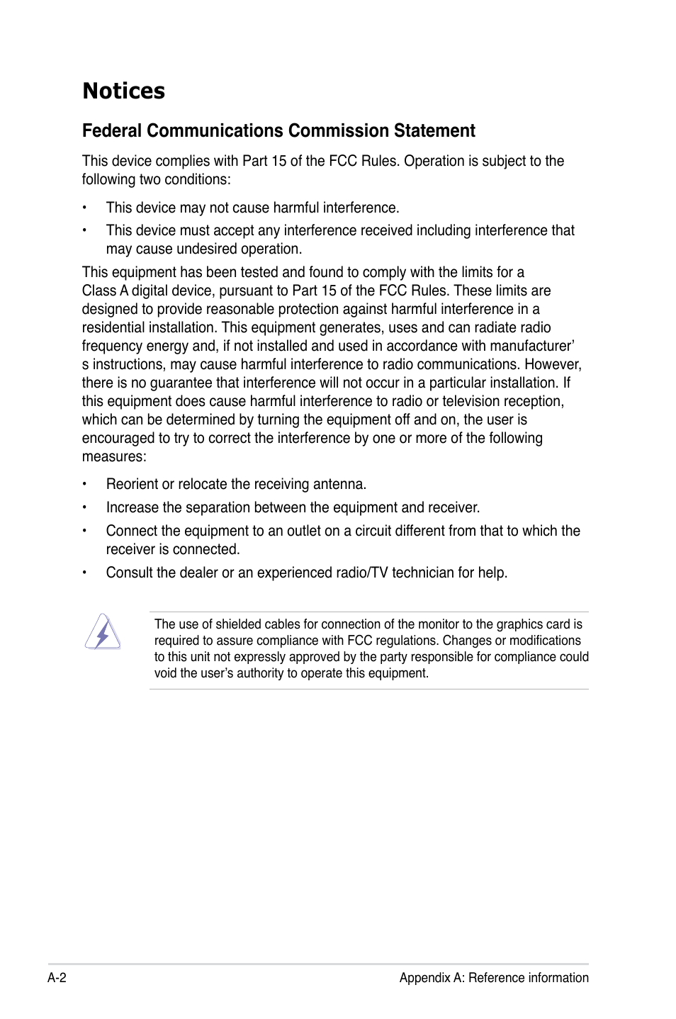 Notices, Federal communications commission statement | Asus RS726Q-E7/RS12 User Manual | Page 198 / 202