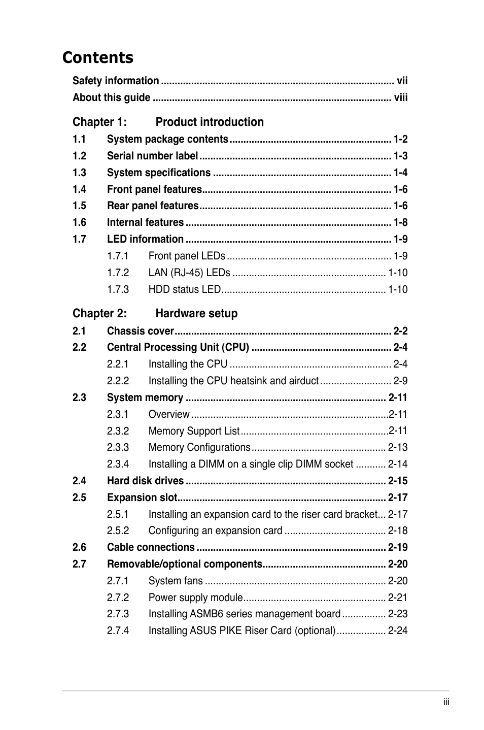Asus RS726Q-E7/RS12 User Manual | Page 3 / 202