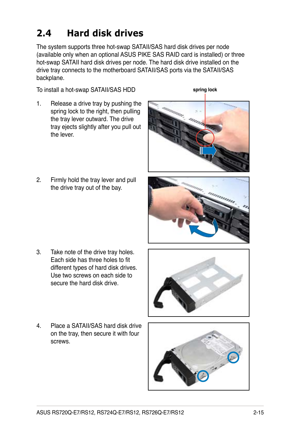 4 hard disk drives, Hard disk drives -15 | Asus RS726Q-E7/RS12 User Manual | Page 35 / 202