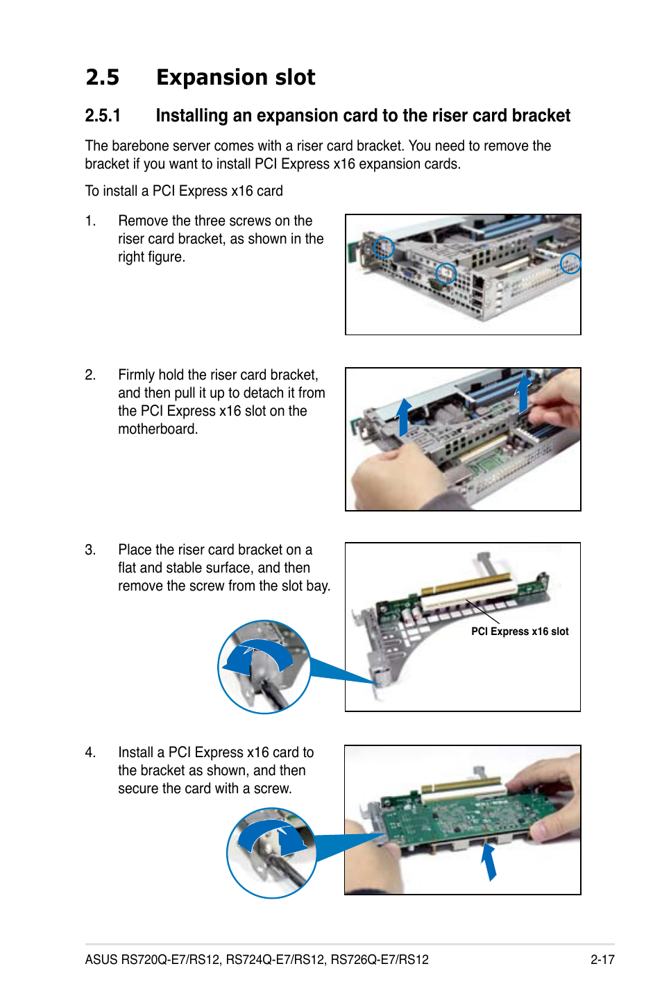 5 expansion slot, Expansion slot -17 2.5.1 | Asus RS726Q-E7/RS12 User Manual | Page 37 / 202