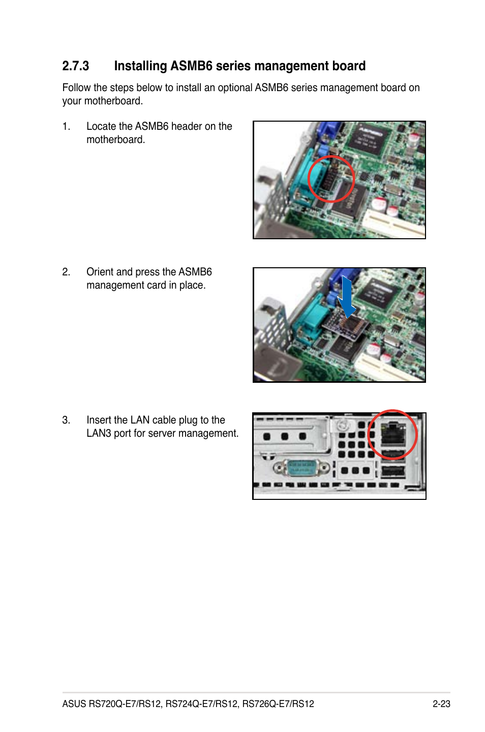 3 installing asmb6 series management board, Installing asmb6 series management board -23 | Asus RS726Q-E7/RS12 User Manual | Page 43 / 202