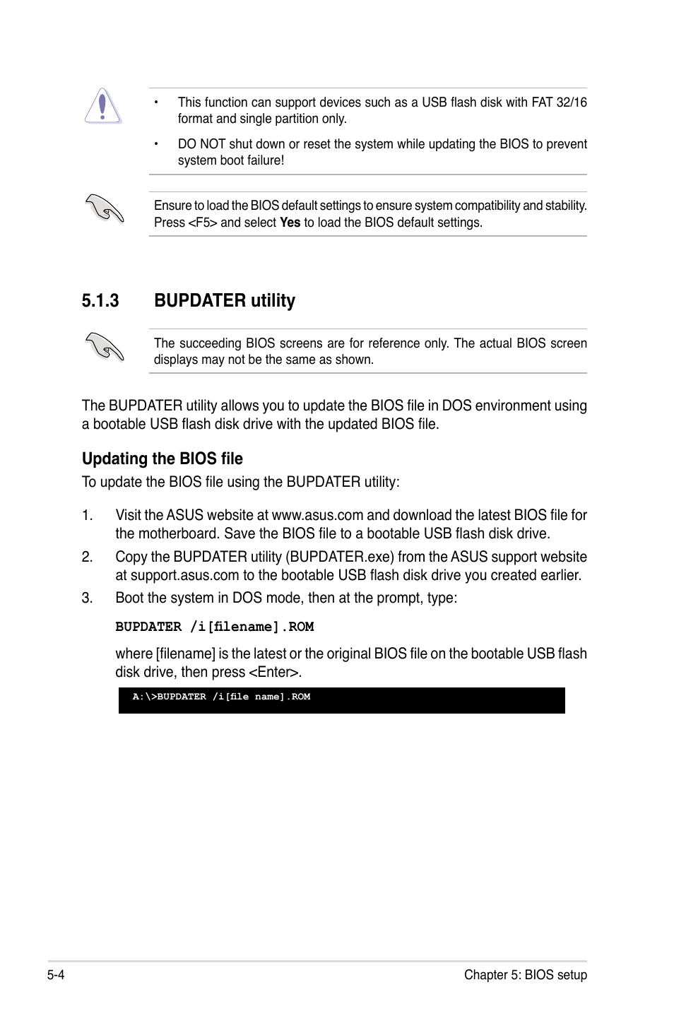 3 bupdater utility, Bupdater utility -4, Updating the bios file | Asus RS726Q-E7/RS12 User Manual | Page 76 / 202