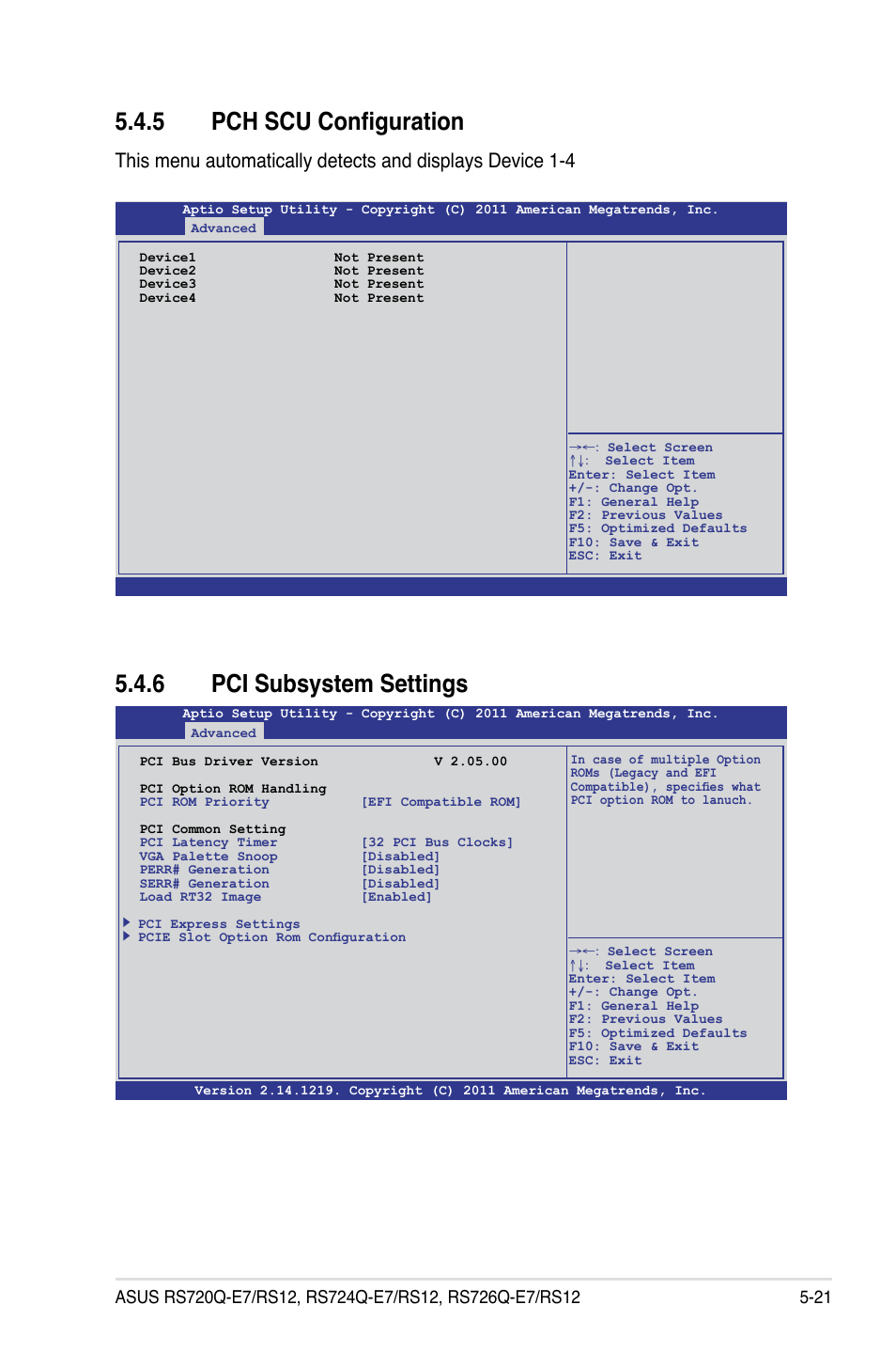 5 pch scu configuration, 6 pci subsystem settings, Pch scu configuration -21 | Pci subsystem settings -21 | Asus RS726Q-E7/RS12 User Manual | Page 93 / 202