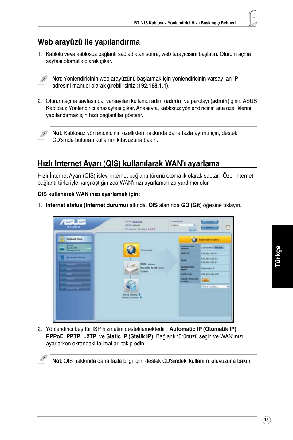 Web arayüzü ile yapılandırma | Asus RT-N13 User Manual | Page 15 / 30