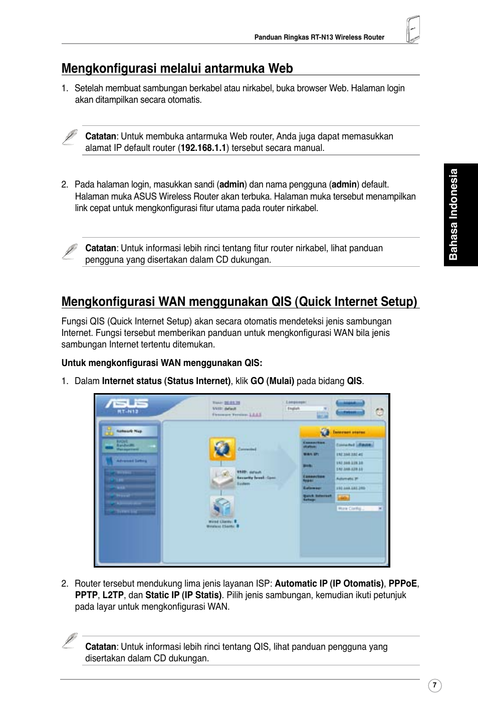 Mengkonfigurasi melalui antarmuka web | Asus RT-N13 User Manual | Page 9 / 30