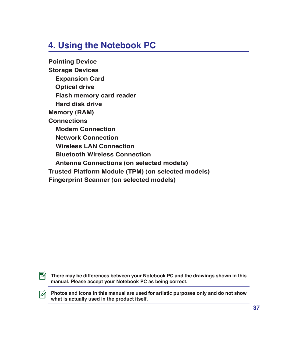 Using the notebook pc | Asus X56VR User Manual | Page 37 / 89