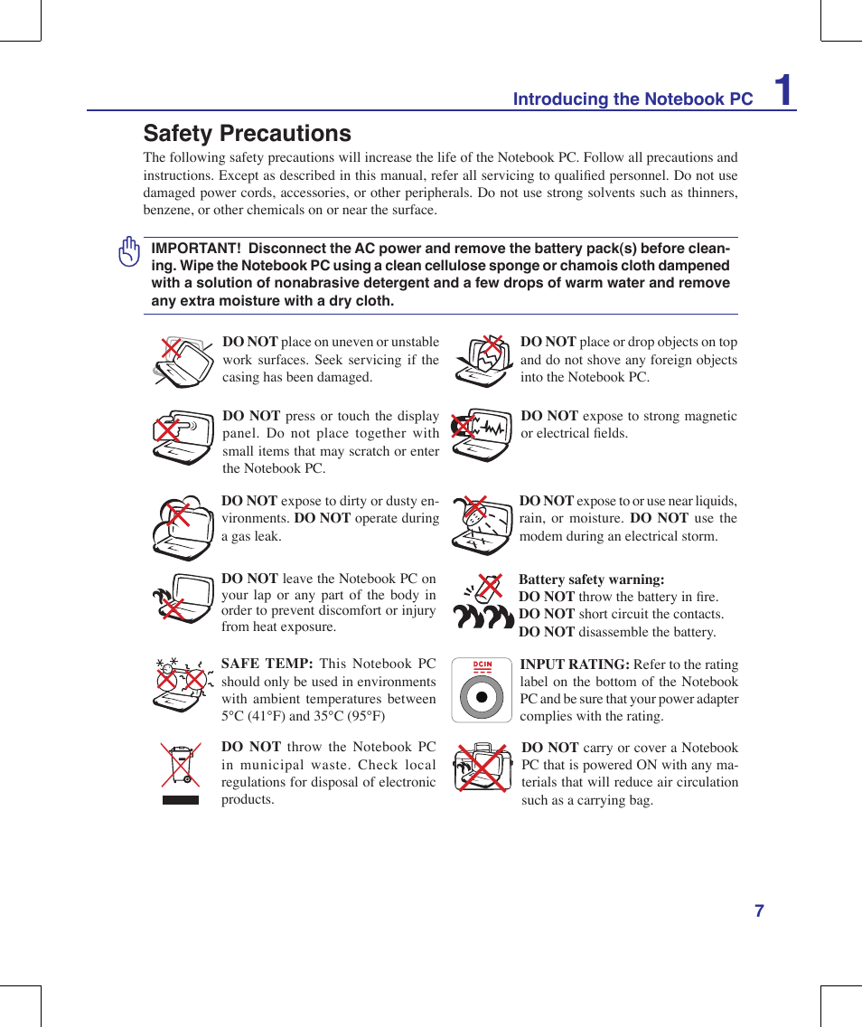Safety precautions | Asus X56VR User Manual | Page 7 / 89