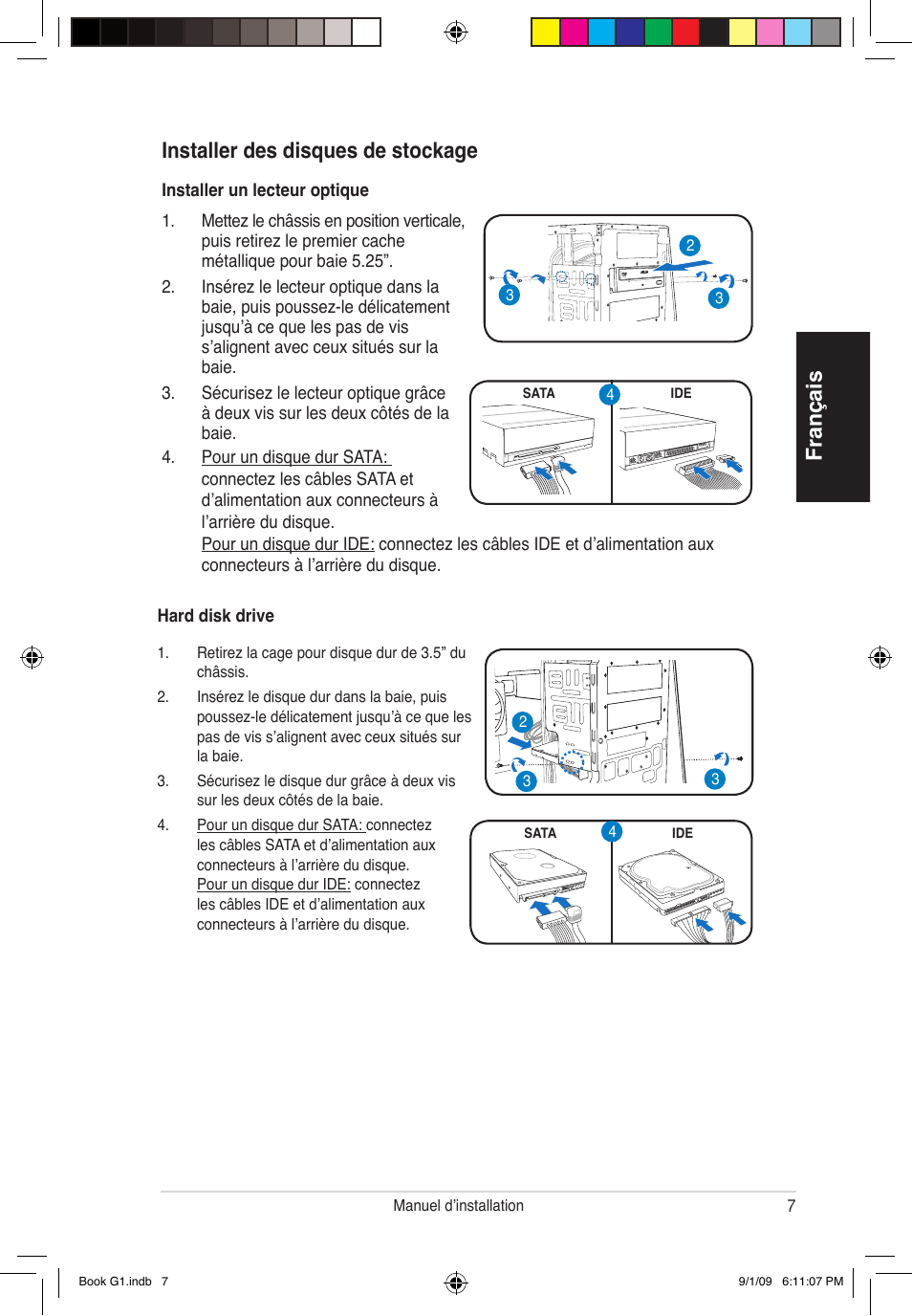 Français installer des disques de stockage | Asus G1-P5G43 User Manual | Page 15 / 80