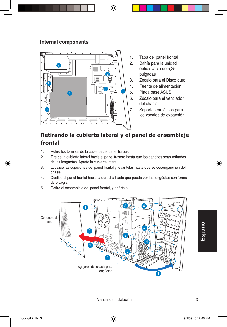 Español, Internal components | Asus G1-P5G43 User Manual | Page 35 / 80