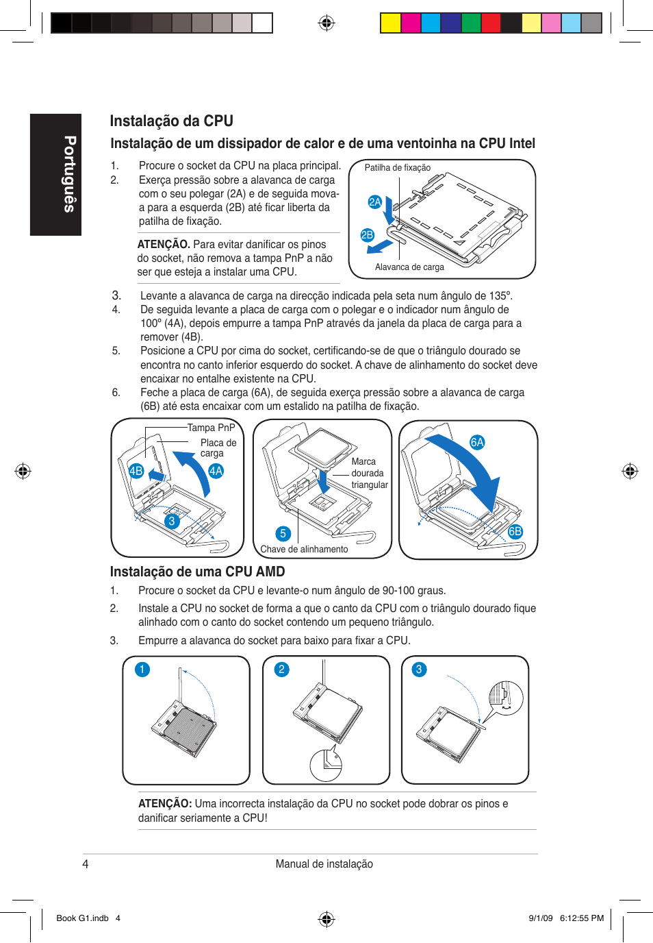 Português instalação da cpu, Instalação de uma cpu amd | Asus G1-P5G43 User Manual | Page 52 / 80