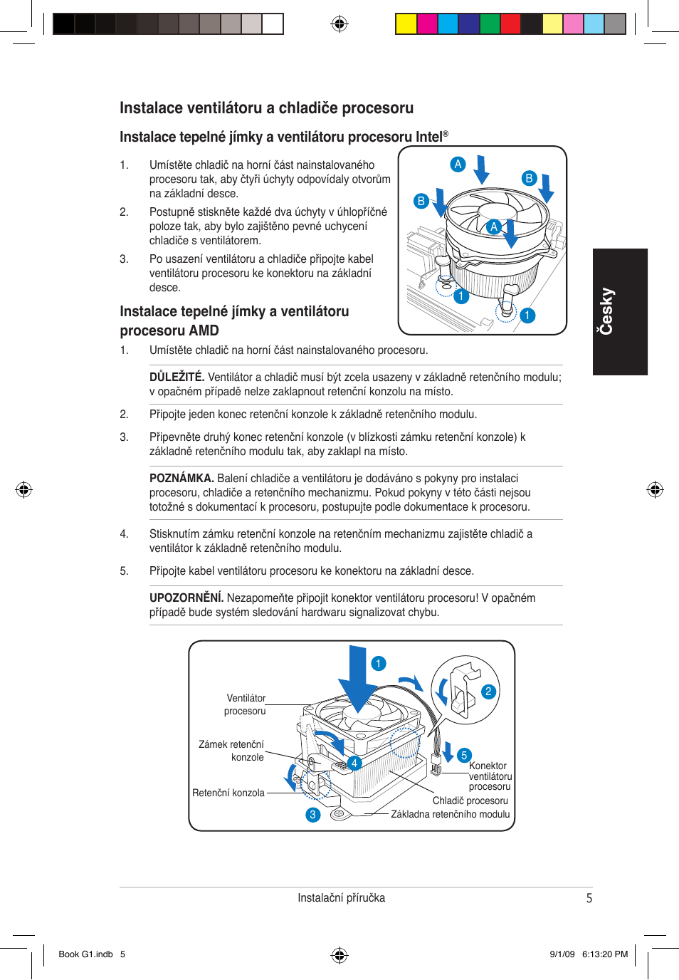 Česky instalace ventilátoru a chladiče procesoru | Asus G1-P5G43 User Manual | Page 61 / 80