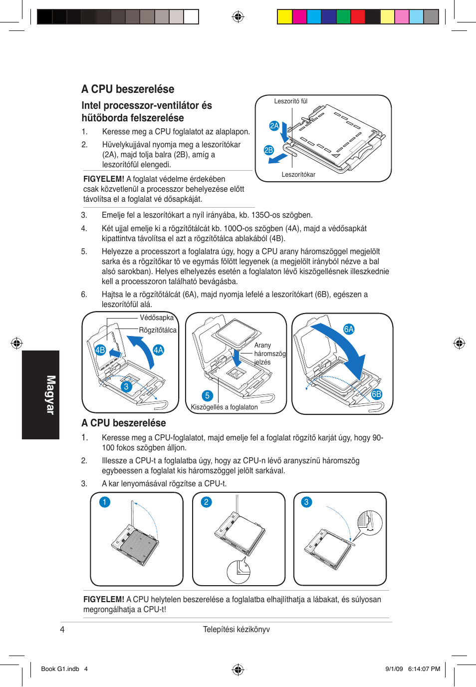 Magyar a cpu beszerelése, A cpu beszerelése | Asus G1-P5G43 User Manual | Page 76 / 80