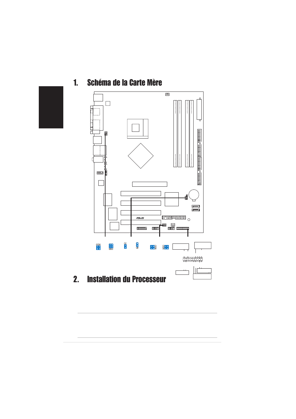 Installation du processeur, Schéma de la carte mère, Français | Carte mère asus p4p800-x, Pci1, Pci2 pci3 pci4 | Asus P4P800-X User Manual | Page 2 / 16