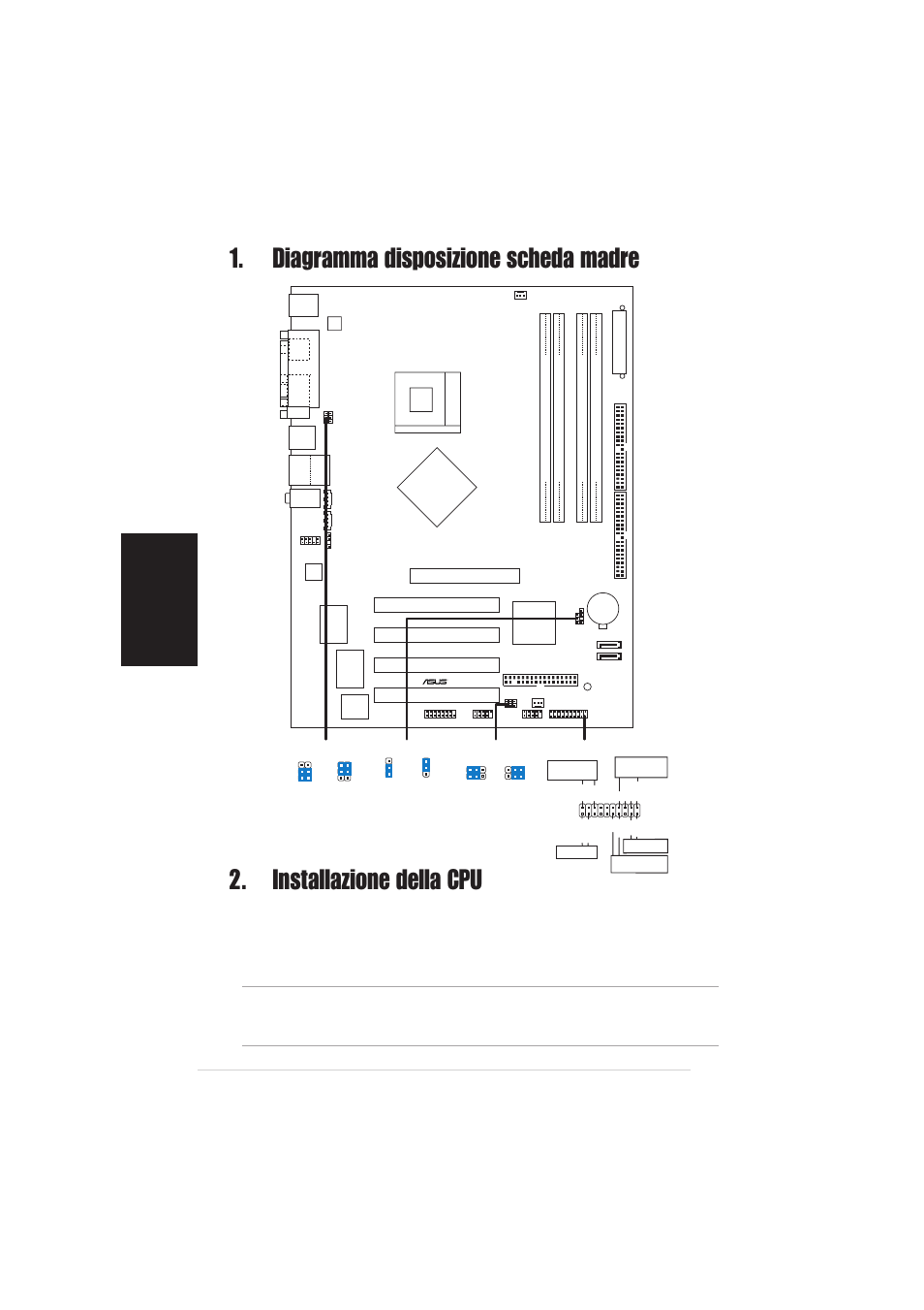 Installazione della cpu, Diagramma disposizione scheda madre, Italiano | Scheda madre asus p4p800-x, Pci1, Pci2 pci3 pci4 | Asus P4P800-X User Manual | Page 8 / 16