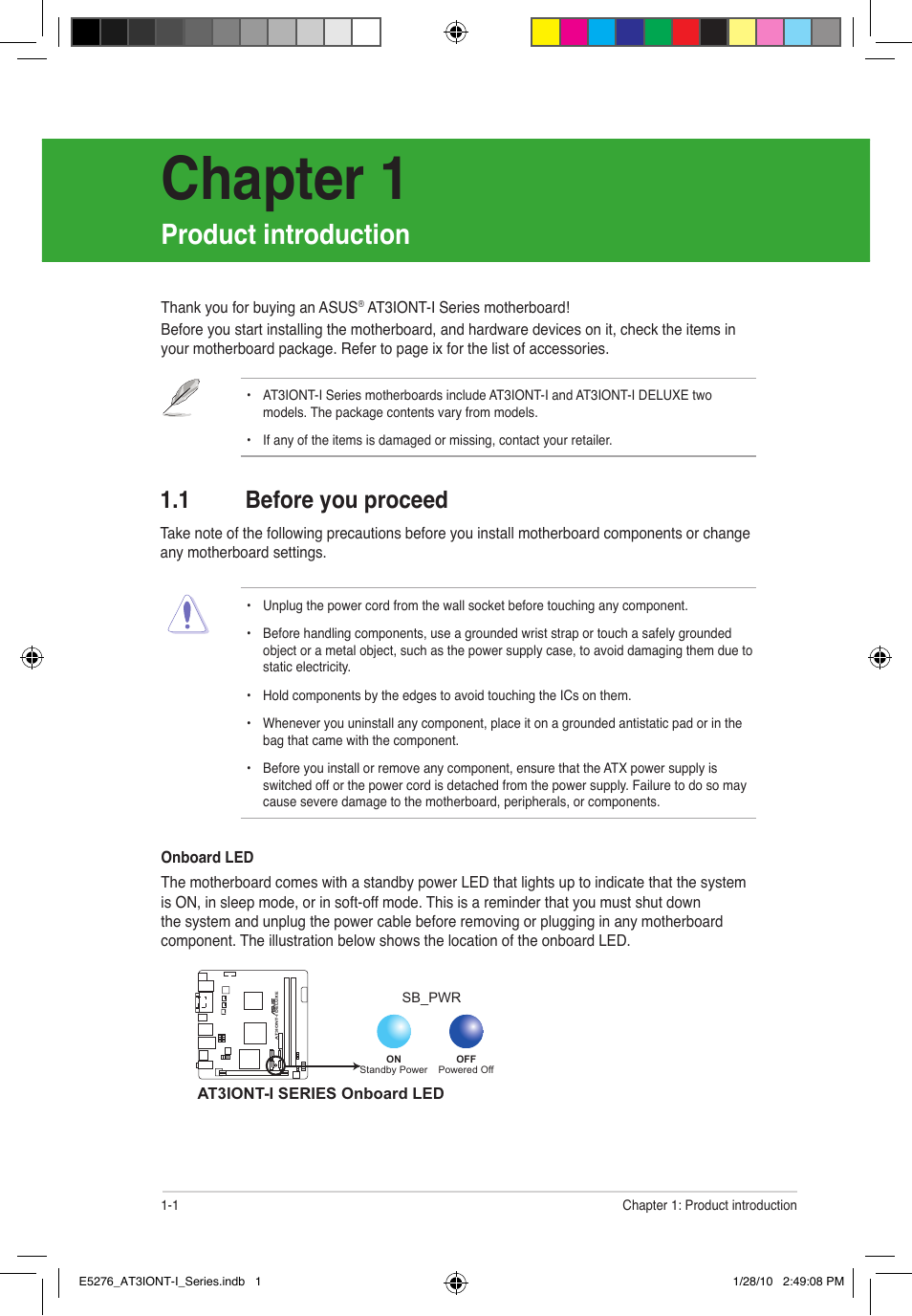 Chapter 1, Product introduction, 1 before you proceed | Asus AT3IONT-I DELUXE User Manual | Page 10 / 46