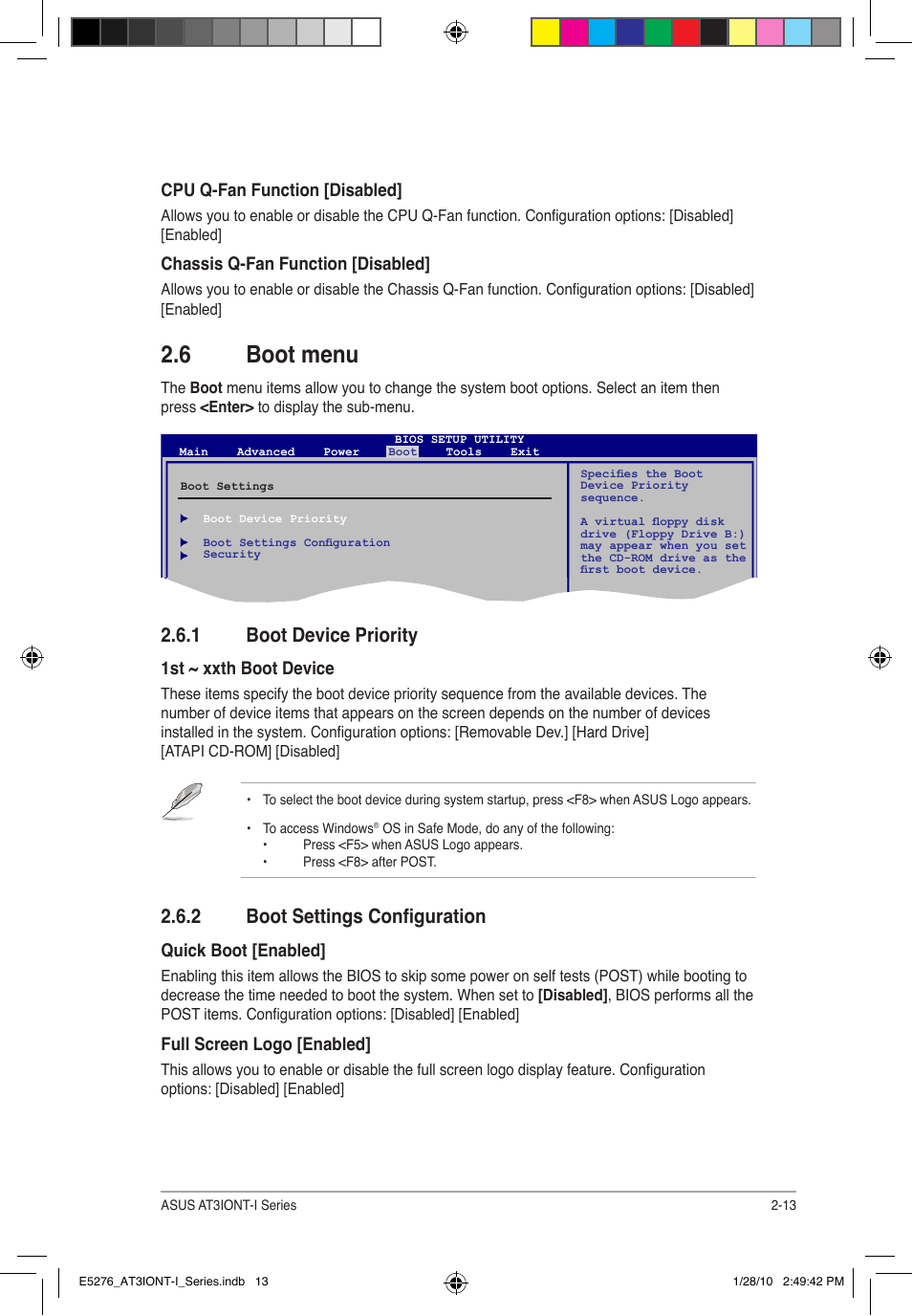 6 boot menu, 1 boot device priority, 2 boot settings configuration | Asus AT3IONT-I DELUXE User Manual | Page 43 / 46