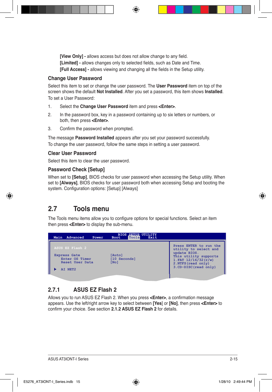 7 tools menu, 1 asus ez flash 2 | Asus AT3IONT-I DELUXE User Manual | Page 45 / 46